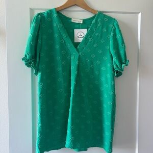 Lovely Melody Green Textured V-Neck Blouse